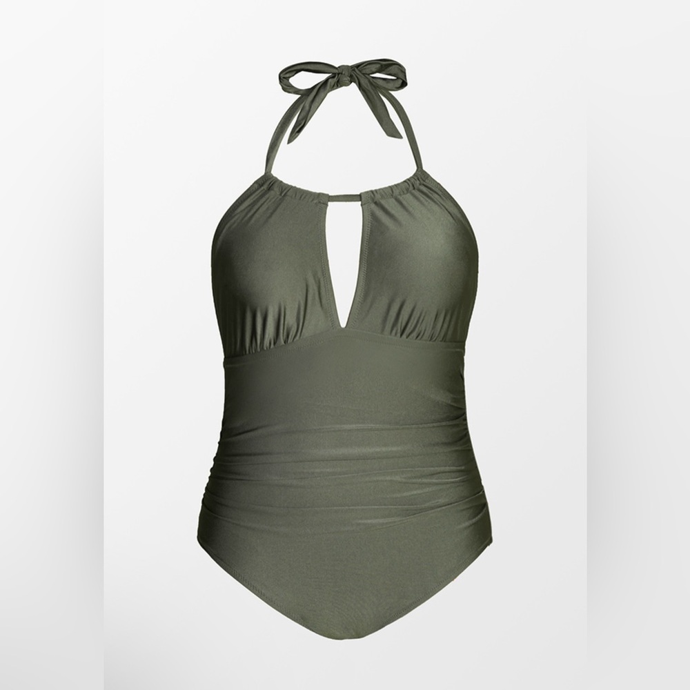 Cupshe Olive Halter Plus Size One Piece Swimsuit, 2X